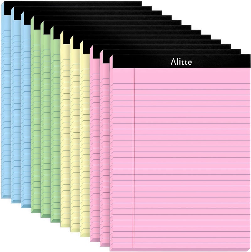 Alitte Colored Legal Pads 8.5 x 11, Pack of 12 - Perforated Wide Ruled Writing Note Pads - Premium Thick Paper, No Ink Bleeding - Lined Legal Pad For Home, Office, School, Business - 50 Sheets - Image 1